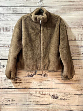 Rebecca Minkoff Faux Fur Crop Jacket Brown Large